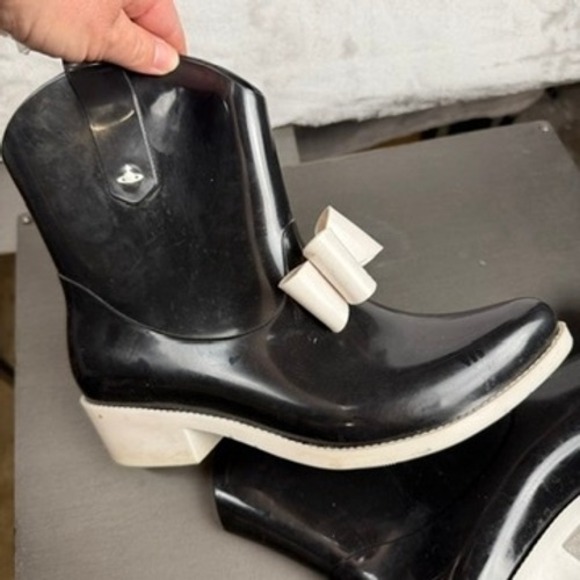 Vivienne Westwood Anglomania x Melissa Black White Bow Cowboy Rain Boots Size 5 - Picture 6 of 7